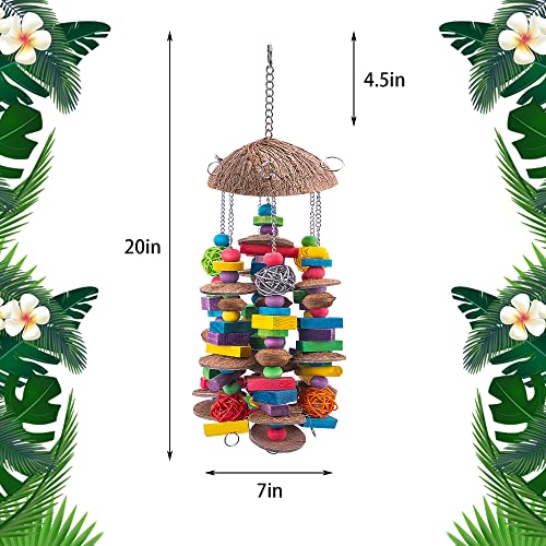 EBaokuup Large Bird Parrot Toys, Colorful Wooden Blocks Bird Chewing Toy Parrots Cage Bite Toy for Macaws Cokatoos African Grey and Large Medium Parrot Birds