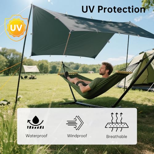 FREE SOLDIER Waterproof Camping Tarp Shelter Awning | Lightweight, Compact, Quick Setup, Waterproof Sun Shelter Campingtarp,For Backpacking, Beach, Travel and Outdoor Activities - color: Blue Gray 10×10.5ft