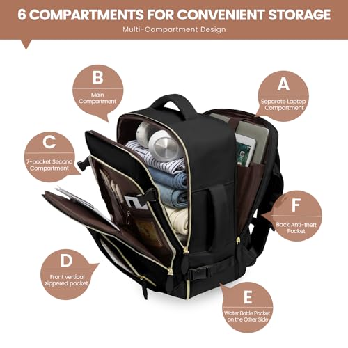 LOVEVOOK 50L Travel Backpack Carry On Airline Approved, Large Backpack with 3 Packing Cubes, TSA Travel Essentials Carry On Bag, Waterproof Weekender Overnight Luggage Daypack, Fits 18 Inch Laptop - color: C-black, size: XLarge - 18.5 Inch - 50L - 4 Pcs