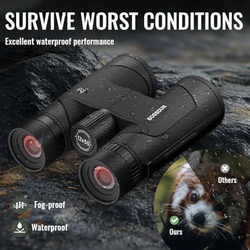 12x50 HD Optics Binoculars for Adults with Upgraded Phone Adapter, Tripod and Tripod Adapter - Professional Waterproof Binoculars with BaK4 prisms and Large View for Bird Watching,Hunting - color: Brownish black