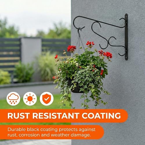 Curved Scroll Metal Wall Bracket for Hanging Accessories and Flowerpots Suitable for Indoor & Outdoor Use, Black Set of 2 - color: Black, size: Curved Scroll