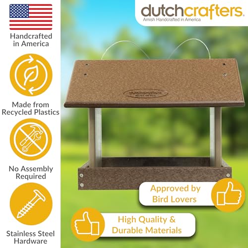 DutchCrafters Poly Hanging Hopper Bird Feeder, Large Hanging Bird Feeder for Outside, Outdoors - Amish American Made (Tudor Brown & Weatherwood) - color: Tudor Brown & Weatherwood, style: Hanging