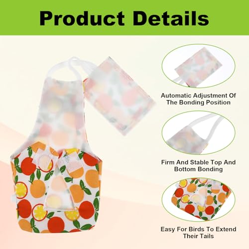 Jeffdad 4 Pcs Bird Diapers, Cute Pet Bird Diaper Pamper for Parrots | Cockatiel Tuxedo Flight Suite with Adjustable Straps Nappy Clothes with Waterproof Inner for Conure Macaw Budgies Parakeet(L)