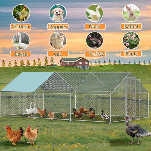 Vipbear Large Metal Chicken Coop Run with Immersed Wire Mesh, Chicken Coop for 8 Chickens Heavy Duty Chicken Run in for Yard with Waterproof Cover and Secure Lock,236'' L x 118''W x 77''H - size: 6M(237''X 77''X118'')