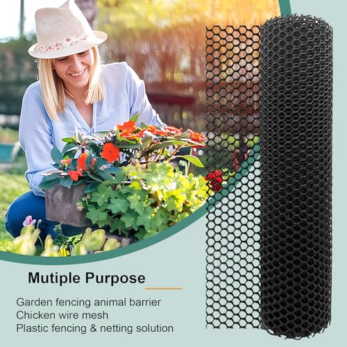 Chicken Plastic Wire Fencing Mesh - Heavy-Duty Plastic Chicken Black Wire Fence Mesh for Gardening, Barrier Netting, Poultry Dogs Rabbit Fencing (Black, 15.7IN x 33FT) - size: 15.7IN x 33FT