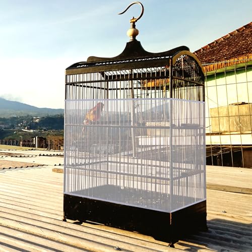 Large Bird Cage Net, Universal Adjustable Bird Cage Covers Mesh Polyester Birds Cages Seed Catcher Parakeet Cages Liners Birds Cagees Accessories for Birdcage Parakeet Parrot Enclosures (White)