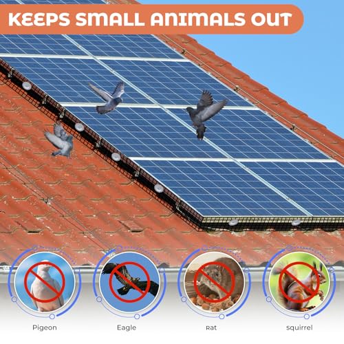 Solar Panel Bird Guard Kit, 6in x 100ft PVC Coated Heavy Duty Steel Mesh with 60 PCS Clips, Pigeon & Squirrel Critter Guard, Roof Protection Net, Rodent Prevention System for Solar Panels