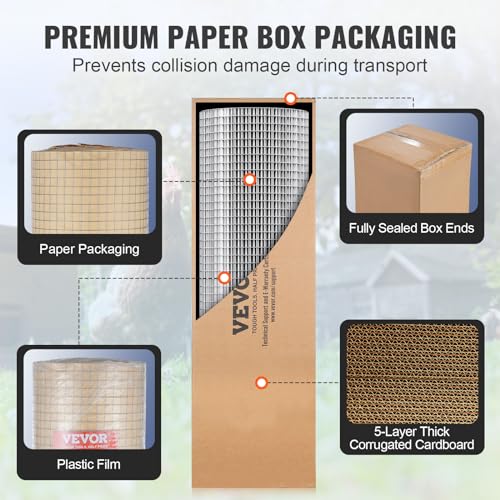 VEVOR Hardware Cloth, 1/2 inch 24in x 50 ft 19 Gauge, Hot Dipped Galvanized Wire Mesh Roll, Chicken Wire Fencing, Wire Mesh for Rabbit Cages, Garden, Small Rodents - size: 24'' x 50'