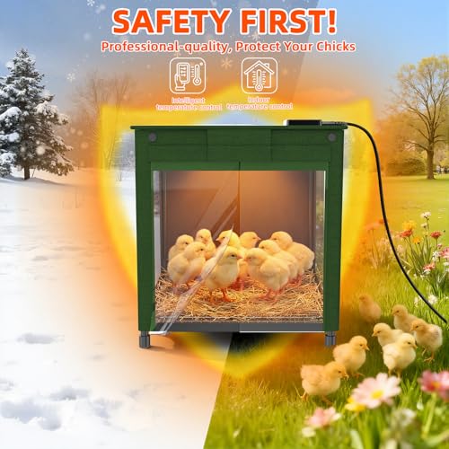 Brooder Box for Chicks, 200W Chick Brooder Constant Radiant Chicken Coop Heater with Removable Feeder or Waterer, Adjustable Temp(77~95℉) & 9H Timer Display Chick Heat Plate for Keeping Poultry Warm - color: Olive green