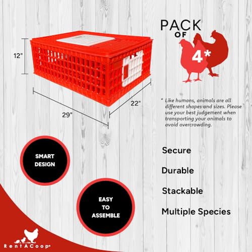 RentACoop Stackable Poultry Carrier Crate (Pack of 4) - size: Pack of 4, 29.0"L x 22.0"W x 12.0"H