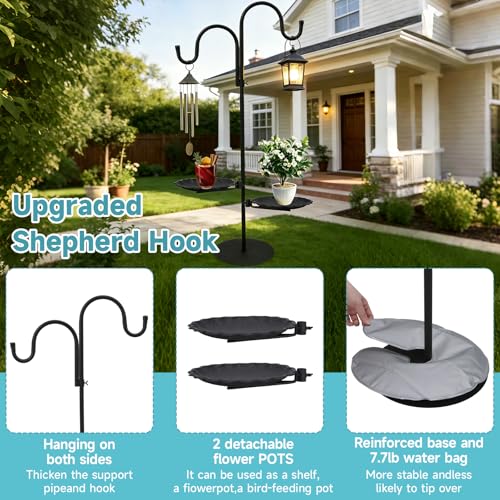 74" Shepherd's Hook Stand Plant，Wind Chime Hanger Stand, Bird Feeder,Waterproof Metal & Adjustable-Height Standing Pole Holder for Lantern and Wreath, Indoor & Outdoor