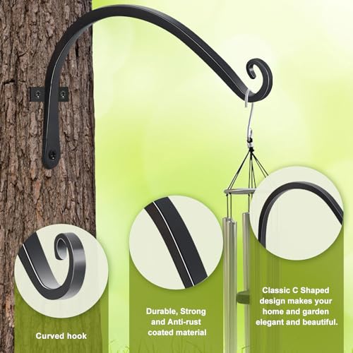 2 Pack 12 Inch Hanging Plant Bracket Wall Hooks Decorative Plant Hangers for Outdoor Hanging Bird Feeders, Wind Chimes, Plant Baskets, Black - color: Black-C, size: 12 Inch