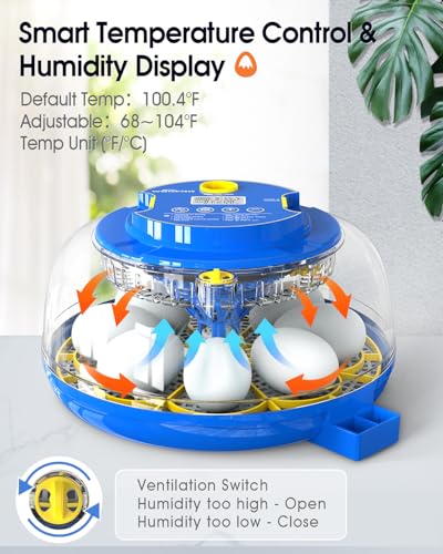 18 Eggs Incubator for Hatching Eggs with Automatic Egg Turning and Humidity Control, Egg Candler, External Water Bottle Refill, Hatch Days Display, 360° Clear View, for Chicken Duck Goose Quail Birds - size: 18 eggs