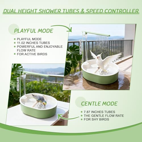 Automatic Parakeet Bird Bath, Fountain Birdbath with USB, 1 Set | for Pet Birds, Cockatiel Lovebird, Easy-to-Use, Green
