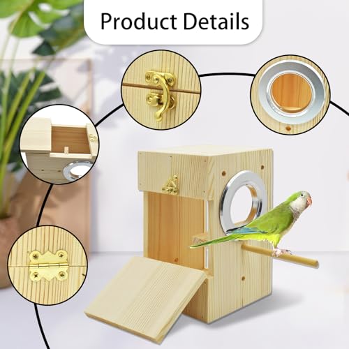 kathson Parakeet Nesting Box Transparent Bird House Bird Nest Box for Cage Parrot Nesting Boxes Wooden Breeding Box for Cockatiel Lovebirds Budgie Finch Canary(S) - size: [M:7.9 x 4.7 x 4.7 lnches]