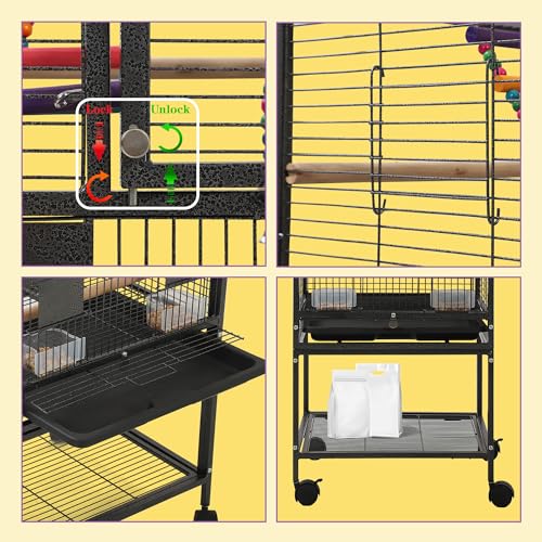 50.8'' Large Parakeet Cage,Small Bird Cage,Cockatiel Cage for Birds,Bird Flight Cages for Parakeets,Bird Travel Cage with Parrot Cage Cover,Toys,PlayTop Detach,Seed Catcher for Canary,Budgie