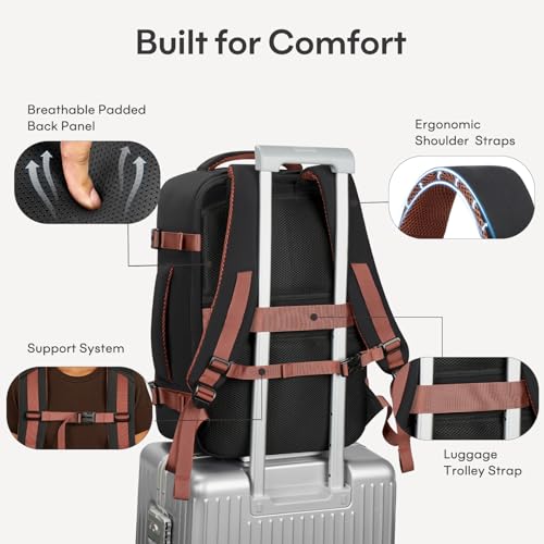 40L Travel Backpack for Women & Men: Flight Approved Carry On Backpack, TSA Personal Item Bag with Water Bottle Pocket, Weekender Essentials Backpacks fits 17" Laptop - Black White Brown - color: Black White Brown, size: X-Large