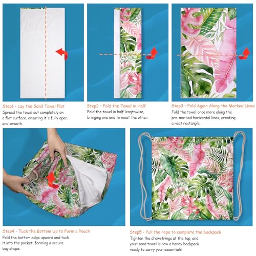 2 In1 Beach Towel Backpack - Tropical Leaves Beach Blanket Convertible Towel for Travel Picnic - color: Tropical Leaves Multi