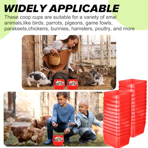 20 Pcs Cage Cups Chicken Feeder Waterer, 16 oz, Hanging Bunny Cage Feeder, Chicken Water Bowl for Pet Parrot, Rooster, Parakeet - color: red