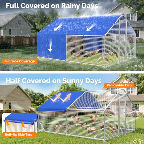 Large Metal Chicken Coop with Galvanized Hardware Cloth, Chicken Coop Run Pen for Yard with Waterproof Cover, Outdoor Large Walk-in Chicken Coops for 20 Chickens Duck Pen House Cage Run - size: 141.7"L x 106.3"W x 76.8"H