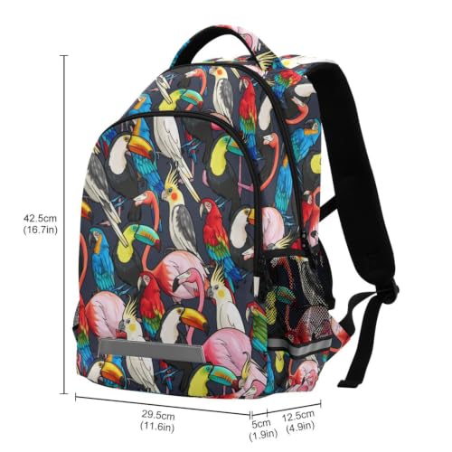 Kids Parrot Birds Backpack for Boys Girls School Bags | Elementary Middle, Travel Daypack Lightweight Waterproof with Reflective Strip - color: Colorful Exotic Birds