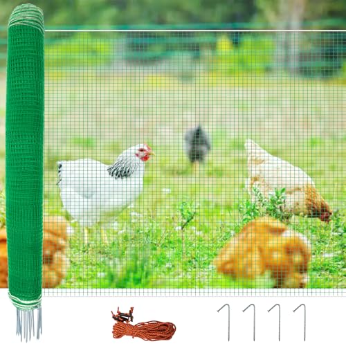 Temporary Fence with Posts 4' x 65' Suitable for Backyard, Garden | Boundary Chicken Fence with Double Spiked Fiberglass Posts & Windbreak Rope, Portable Non Electric Fence Netting - size: 4' x 65'