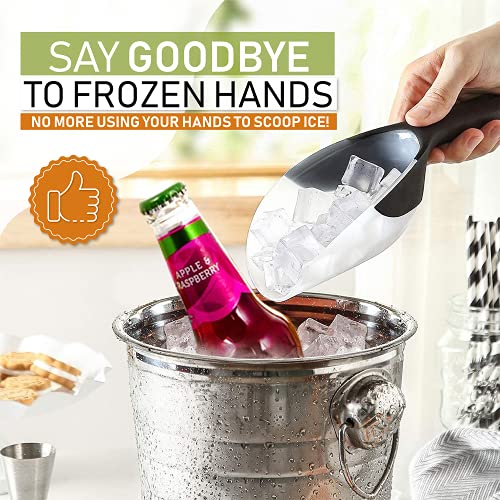 Spring Chef Magnetic Ice Scoop for Freezer, BPA-Free Food Scooper, Black | Flexi-Plastic Popcorn Scoop with Soft Grip Handle - Dishwasher Safe Ice Scooper - Food Scooper for Flour, Grains, Pet Food - color: Black