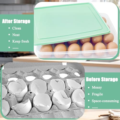 2PCS Deviled Egg Containers with Lid,Portable Storage Carrier Egg Holder,Stackable Plastic Egg Tray Carrier for Kitchen,Fridge,Keep Fresh,Easter(48 Eggs) - style: Green-48 eggs
