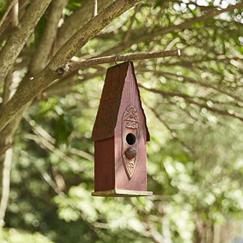 Glitzhome Bird Houses for Outside, Hand Painted Distressed Wooden Bird House for Outdoors, 13.25" H Hanging Birdhouse Bluebird House for Hummingbird,Sparrow,Wren Finch - color: Red