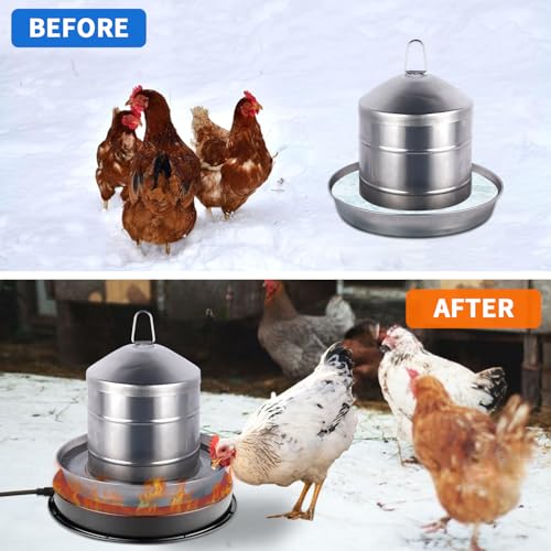 Chicken Water Heater for Winter, 110Watt Thermostat Heated Poultry Waterer Base with 9.8ft Power Cord,Suitable for Plastic/Metal Poultry Waterer (Black, 11INCH-2PACK) - color: Black, size: 11IN-2PACK