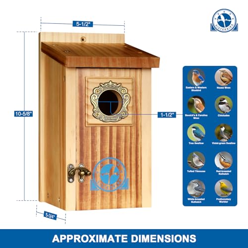 SISTERBIRD Preminum Bluebird Houses for Outside, Wooden Bluebird House, Birdhouses for Outdoors Courtyard, Festival Bird Nesting, Assembly Bird Box, Bluebird Finch Swallow Wren Chickadee - color: Medium Toast Vintage -- 1PK
