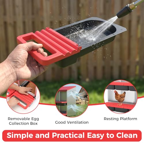 Garvee 8-Hole Chicken Nesting Box with Removable Lid, Metal Chicken Coop with Roll Away Design/Easy Egg Collection/Ventilation Holes, for Chicken Coops, Duck Coops and Hens (RED) - color: RED, size: 8-Hole