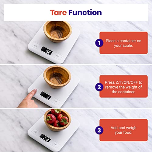 Etekcity Food Kitchen Scale, Digital Grams and Ounces for Weight Loss, Baking, Cooking, Keto and Meal Prep, LCD Display, Medium, White | Tare function, ideal for baking, weight loss, keto, meal prep, packages, liquids and jewelry, White - color: White