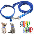 Blue Puppy Lead and Collar Sets, Extra Small Dog Collar and Lead Set Pawprint Adjustable Kitten Collar with Bell for Tiny Little XXS XS Small Breed Pets Dogs Cats Girls Female - color: Dark Blue