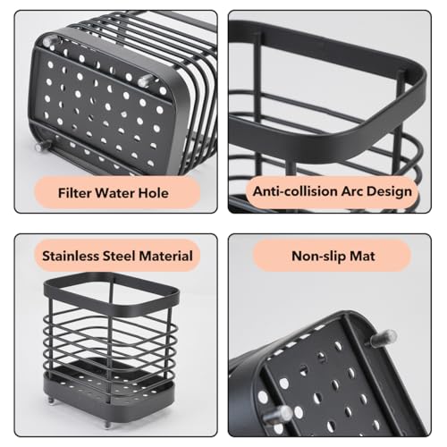 2 PCS Utensil Holder Stainless Steel Drying Rack Flatware Drainer Caddy | Kitchen Counter Cutlery Silverware Forks, Knives, Spoons, Chopsticks Organizer (Black, Silver)