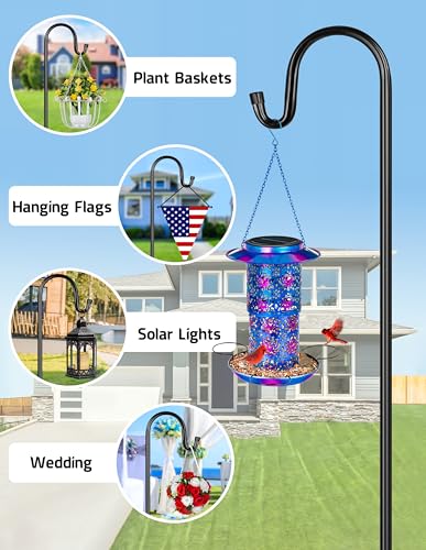 Bird Feeder Pole for Outdoor, 60 Inch Shepherds Hooks Heavy Duty Garden Pole for Hanging Plant Basket, Solar Light Lanterns, Garden Plant Hanger Stands with 5 Base Prongs - size: 60 Inch-1