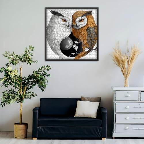 Yin Yang Owl Jigsaw Puzzle 1000 Pieces for Adults,Unique Bird Jigsaw Puzzle Features Dual Owl Balance, Black and White Animal Puzzle,Impossible Owl Home Wall Decor - style: PT-1018-Round Yin Yang Owl Puzzle