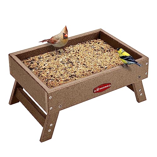 Kingsyard Ground Bird Feeder, Elevated Tray with Recycled Poly Lumber | Metal Mesh Base, Quick Drainage, Foldable Legs for Easy Storage, 5 Lbs Seed Capacity, Weather Resistant, Easy to Clean, Brown - color: Brown