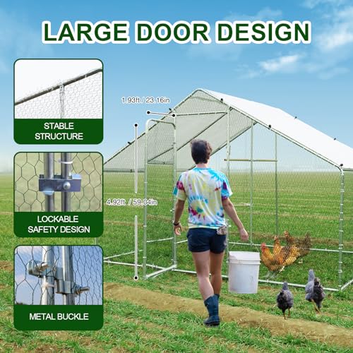 Large Metal Chicken Coop Heavy Duty Chicken Pens Outdoor with Top Walk in Poultry Cage Chicken Run Dog Kennel with Water Resident and Anti-UV Cover for Yard with Cover Duck Rabbit Cage - size: 117.6"L x 79.2"W x 79.2"H