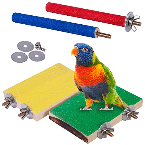 4 PCS Bird Perch Stand Toy, Wood Parrot Perch Stand Platform Paw Grinding Stick, Cage Accessories Exercise Toys Budgies Parakeet Cockatiel Conure Hamster Gerbil Rat Mouse