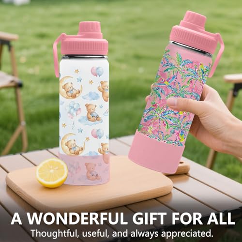Birds 18oz Water Bottle, with 2 Lids Handle, Insulated Sport Cup | 18oz Stainless Steel Coffee Tumbler, Reusable Leakproof Anti Slip Boot Mug, Christmas Birthday Gift for Son Daughter - color: Birds