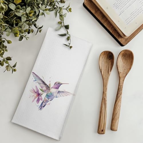 Floral Hummingbird Spring Kitchen Towels, Hummingbird Lovers Gifts Dish Tea Towels for Kitchen, Cottagecore Country Purple Floral Bird Decorative Hand Towel for Bathroom, 16x24 Inches - color: Color 18
