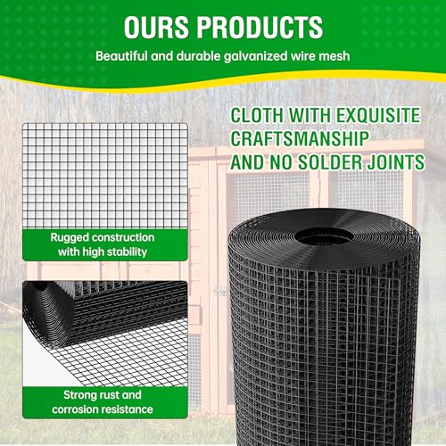 Dynabyte Black Hardware Cloth 1/2 inch 36 x 50 ft 19 Gauge | Vinyl Coated Chicken wire Fencing, Rust and Corrosion Resistant, Chicken Wire Mesh Roll, Garden Fence, Gopher Wire Cloth - size: 1/2 inch 36"×50'