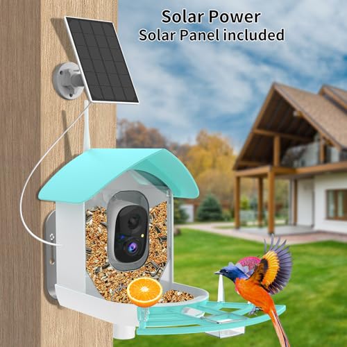 Bird Feeder with Camera, Auto Capture Wiress Bird Feeder Camera, AI Identify Bird Breed,FHD Waterproof Outdoor Bird Watching Camera,Solar-Powered, for Garden,Yard,Park,Ideal Gift for Mom and Dad,Blue | Auto records FHD videos of birds in your backyard,Ins