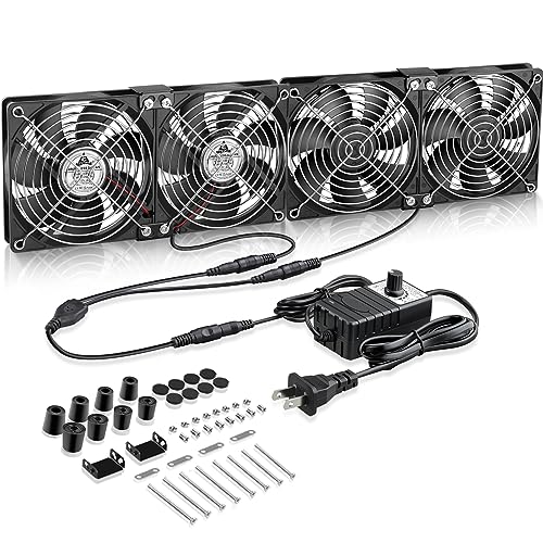 GDSTIME 4X 120mm Fans with Variable Speed Controller 100V-240V AC Powered | 2x2 & 1x4 Installable, Computer Fan with AC Plug, for GPU Mining Rig, Server Rack, DIY Cooling Ventilation Exhaust Projects - size: 4x 120mm fan