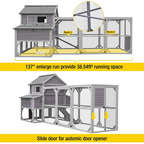 Aivituvin Large Chicken Coop 137" L Hen House Duck Cage for 10-15 Chickens 55ft² with Spacious Run, 6 Nesting Box, 6 Raised Perches - size: 137.0"L x 63.0"W x 62.0"H