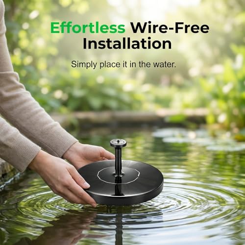 Solar Bird Bath Fountains, 2026 Upgrade 1.4W Solar Fountain Pump with 6 Nozzles, Free Standing Floating Solar Powered Water Fountain Pump for Bird Bath, Garden, Pond, Water Feature Outdoor (1, 5.1in) - size: 5.1in