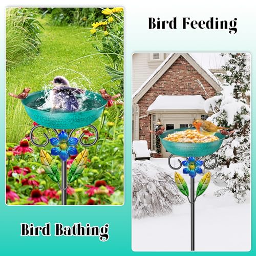 Metal Outside Bird Bath, 42“ Freestanding Garden Birdbath for Outdoor,Green | SHUONIVS Bird Baths Feeder Bowl Detachable Decoration Spa Birdfeeder forPatio Yard Lawn Decor, 10" Dia Bowl with Stake - style: Retro Green