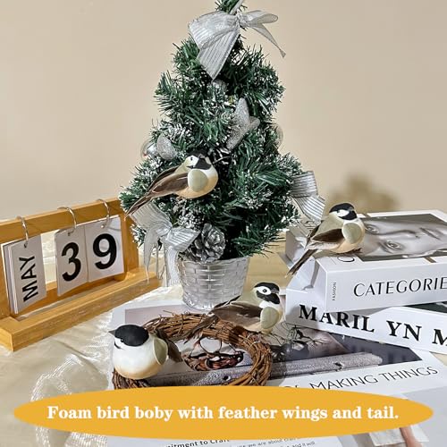 LWINGFLYER Artificial Birds Realistic Chickadees 2 Pack Clip on Foam Feathered Bird Ornaments Figurines for Christmas Tree Decoration Wreaths Crafts Party Home Decor - color: Chickadees