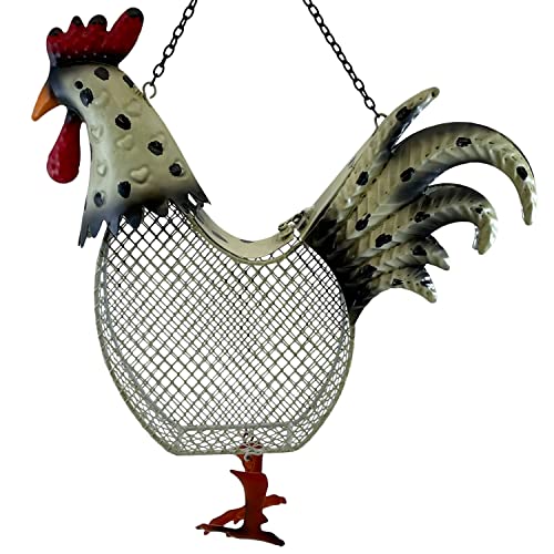 Rooster Metal Mesh Feeder - Garden Art Collection | Hand-Painted Metal Mesh Rooster Design - A Fun Gift for Bird Lovers - Holds 5 Cups of Seed